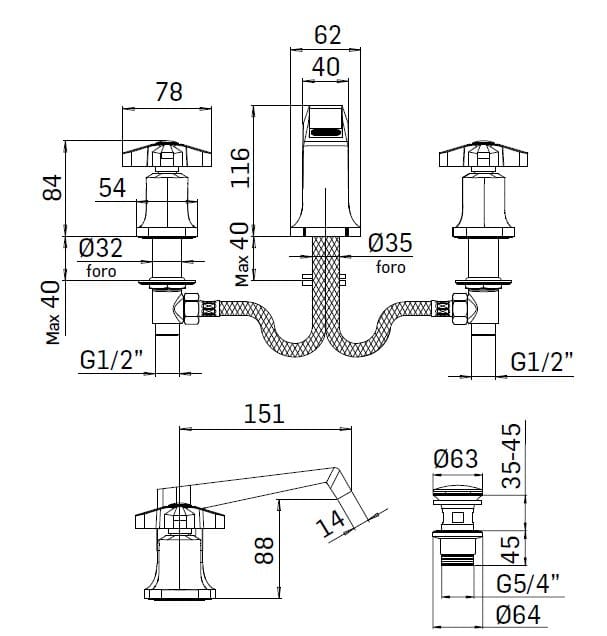 Смеситель для раковины с 3 отверстиями Mamoli 1938 ARCH-00144460 - Вид №3
