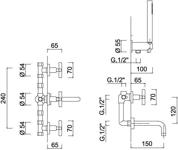 Rubinetteria Giulini Настенный смеситель для ванны с ручным душем G3 F7603 - Вид №1