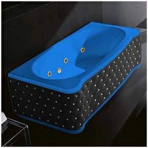 Ванна Gruppo treesse New Classic Young STX-V674B-DX-KCS-GZ голубая с золотой фурнитурой гидромассажем и дезинфекцией прямоугольная правая чёрная кожа кристаллы сваровски
