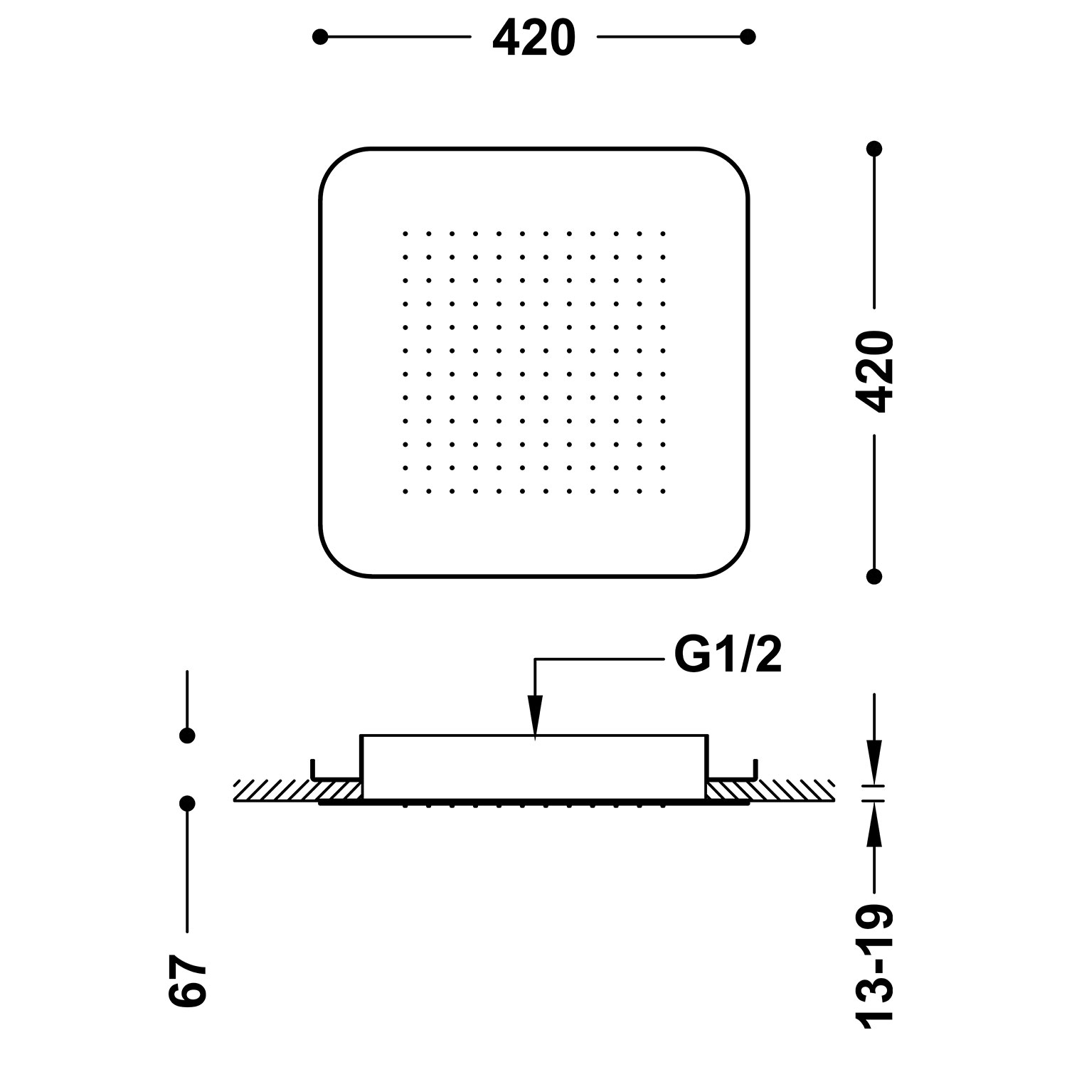 Скрытая потолочная насадка для душа-29951607BM TRES Showers - Вид №1