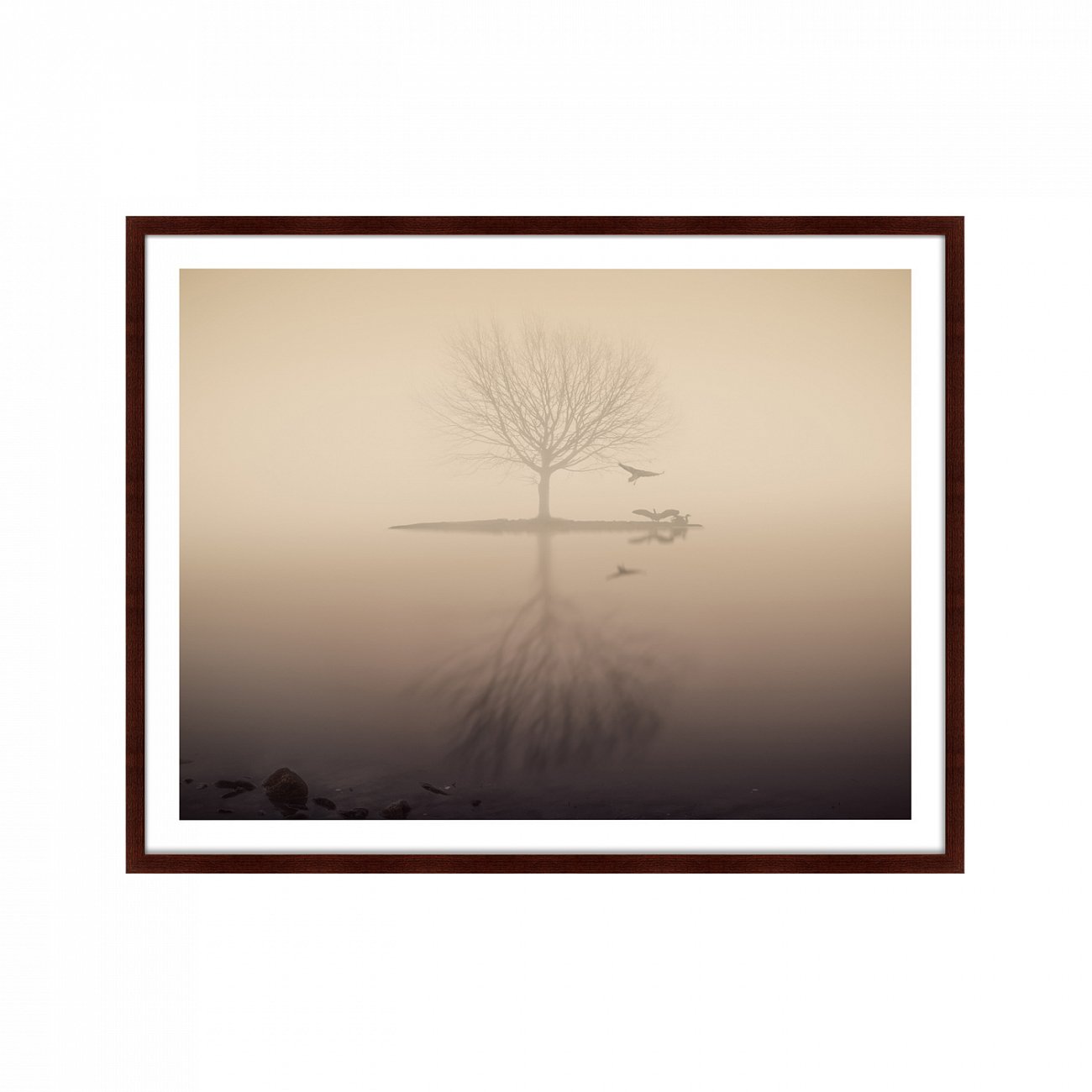 Фотокартина в деревянной раме 130х102 см Morning mist on the lake КАРТИНЫ В КВАРТИРУ  264756 Белый;коричневый;разноцветный  - Вид №1