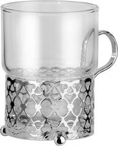 10613124 Queen Anne Стакан с подстаканником Queen Anne "Античный" 7х9см, стекло, сталь, посеребрение Сталь нержавеющая с посеребрением, стекло