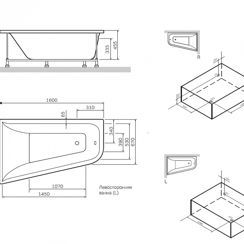 W72A-160L100W-P2 фронтальная панель для ванны левосторонняя AM.PM Spirit - Вид №1