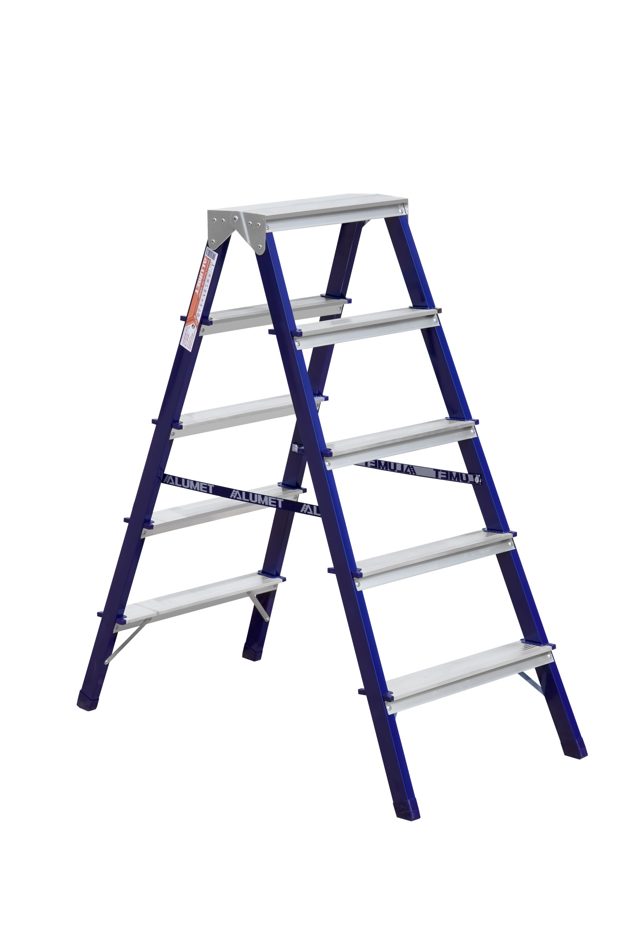 Двухсторонняя стремянка стальная окрашенная с алюминиевыми ступенями 5 ст ALUMET MD8205