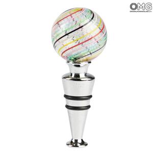 2426 ORIGINALMURANOGLASS Бутылочная пробка в разноцветную полоску из муранского стекла + коробка - Original Murano Glass OMG  см