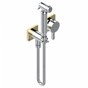 G1U-5840/MBG Комплект для душа, включающий смеситель, армированный шланг 1 м 25 см, ручной душ с курковым распылителем, выход из стены и предохранительный запорный клапан Thg-paris Beluga с рукоятками Хром/золото