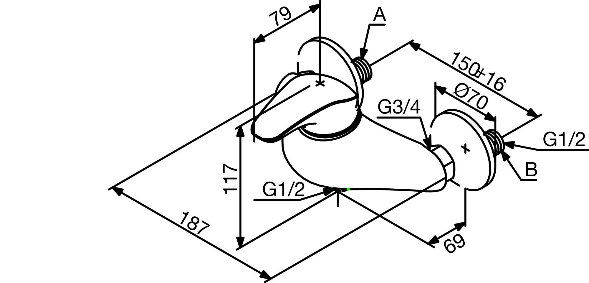 102000000 смеситель д/душа настенный Damixa Space - Вид №2