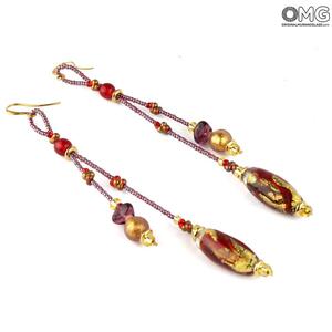 3485 ORIGINALMURANOGLASS Серьги Ама - красные длинные - муранское стекло - Original Murano Glass OMG 6 см