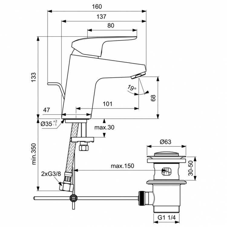 B1708AA Смеситель для раковины Ideal Standard CERAFLEX  - Вид №6