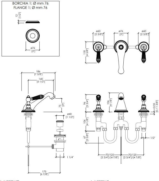 Devon&Devon Смеситель для умывальника с раздельными розетками Black diamond Bld76ot - Вид №3