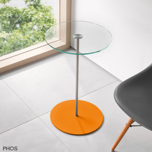 BT600G-BPO Приставной столик со стеклянной полкой, высота 60 см, основание: оранжевое PHOS