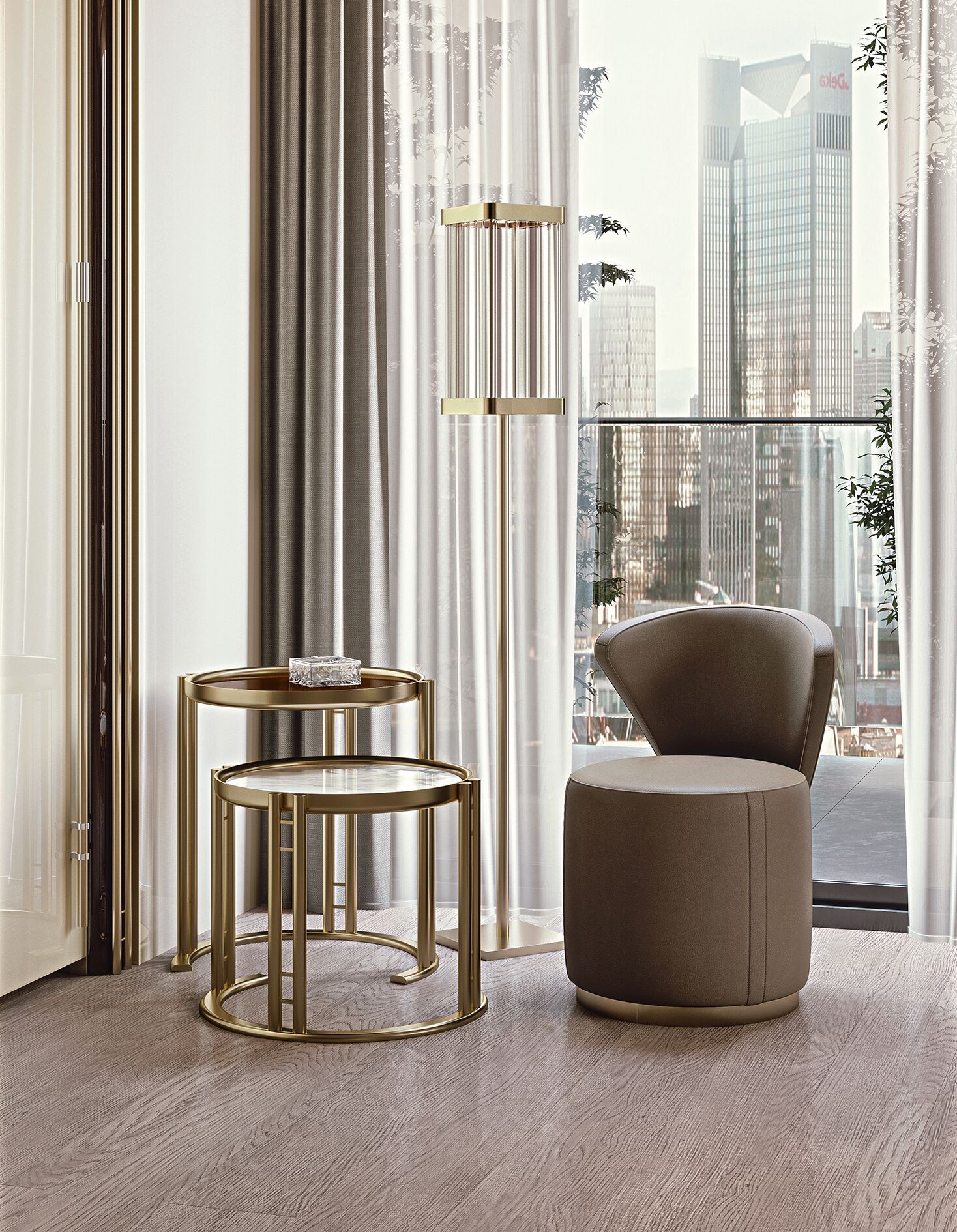 Высокий круглый сервировочный столик из керамогранита Bizzotto Italia Atmosphera ARCH-00109023 - Вид №1