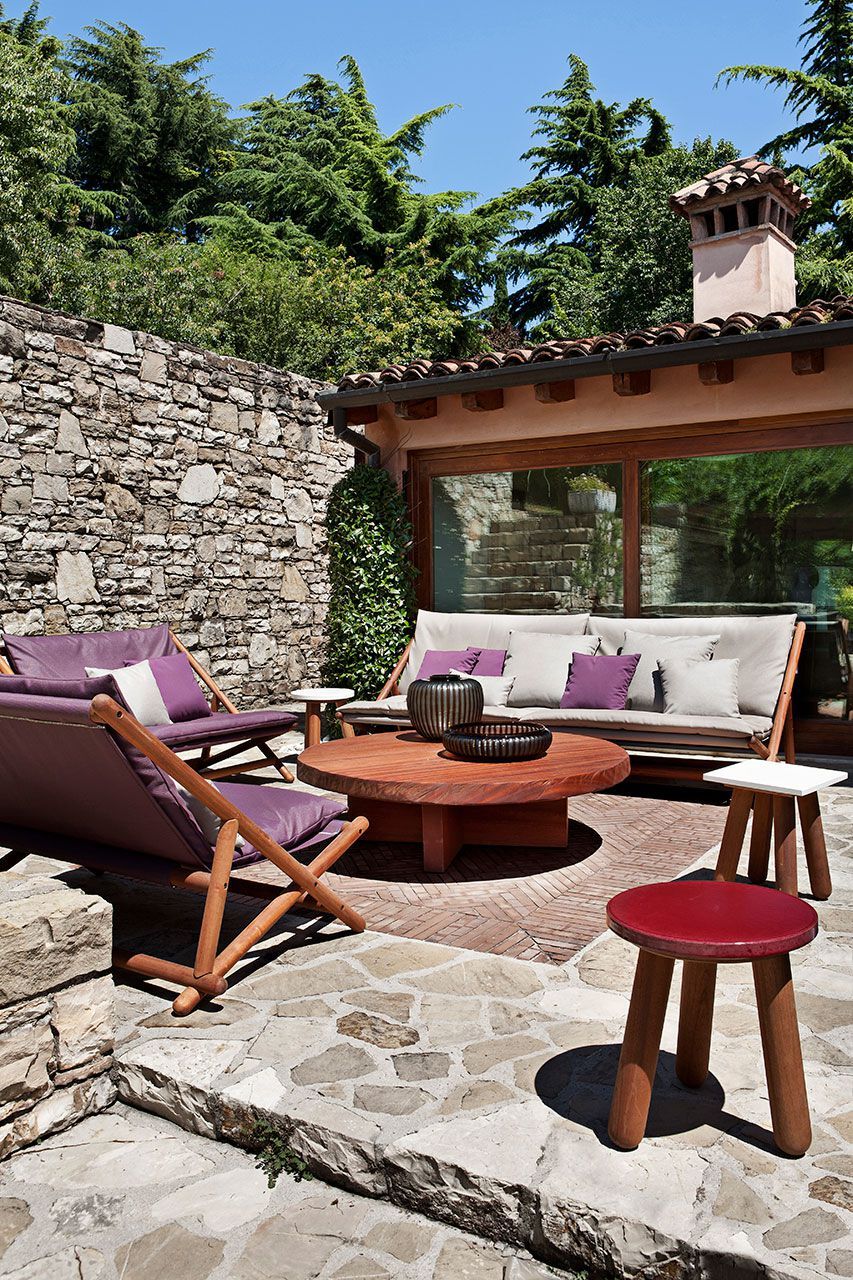 Садовый диван из красного дерева и ткани Exteta окрестности ARCH-00106001 - Вид №3