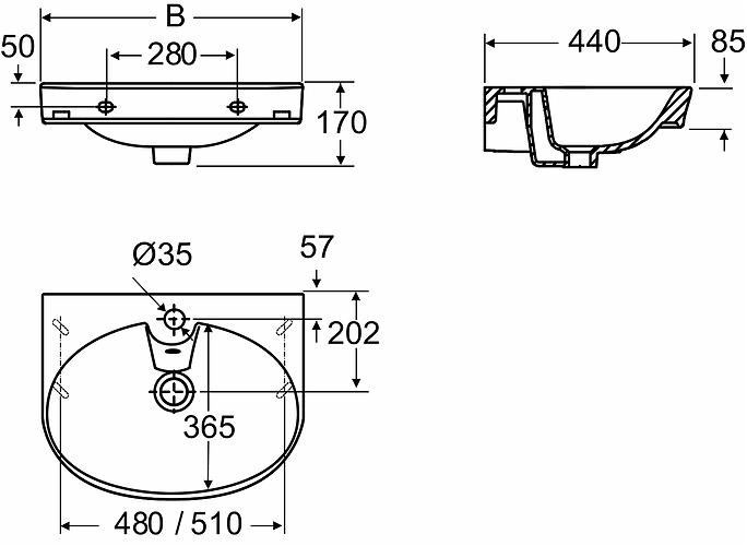 1116601101 Подвесная раковина настенная прямоугольная IDO Glow - Вид №1
