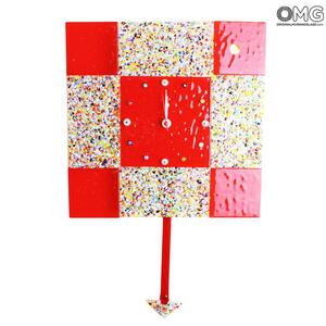 1259 ORIGINALMURANOGLASS Настенные часы с маятником Красная муррина - большие - муранское стекло 30 см