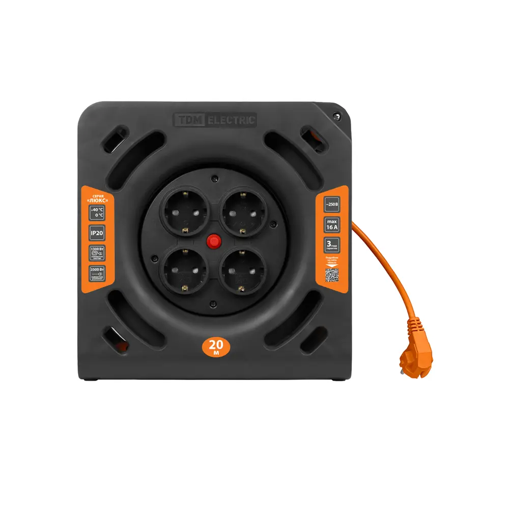 Удлинитель на катушке TDM Electric Люкс 4 розетки с заземлением ПВС 3x1.5 мм 20 м STLM-2192353 - Вид №2