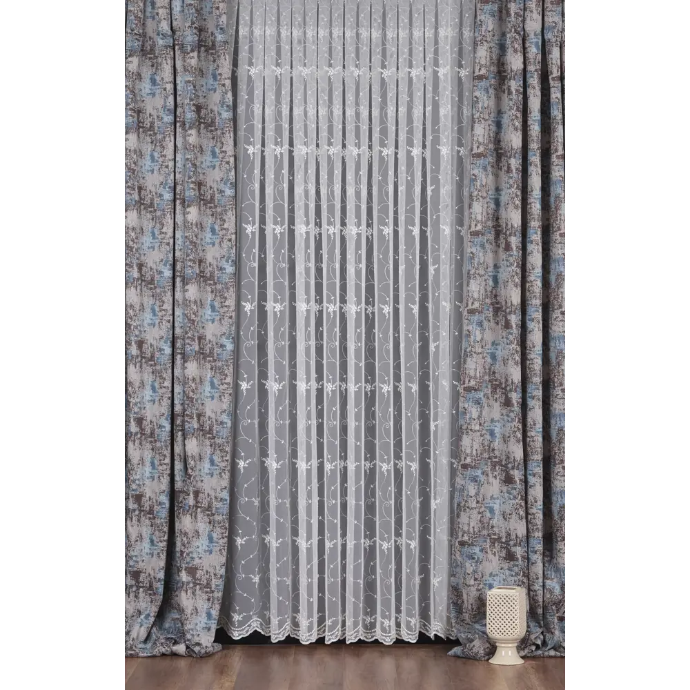 Тюль с вышивкой на сетке «Букетики» 1 п/м 290 см цвет кремовый ELIT HOME STLM-2133990 - Вид №1