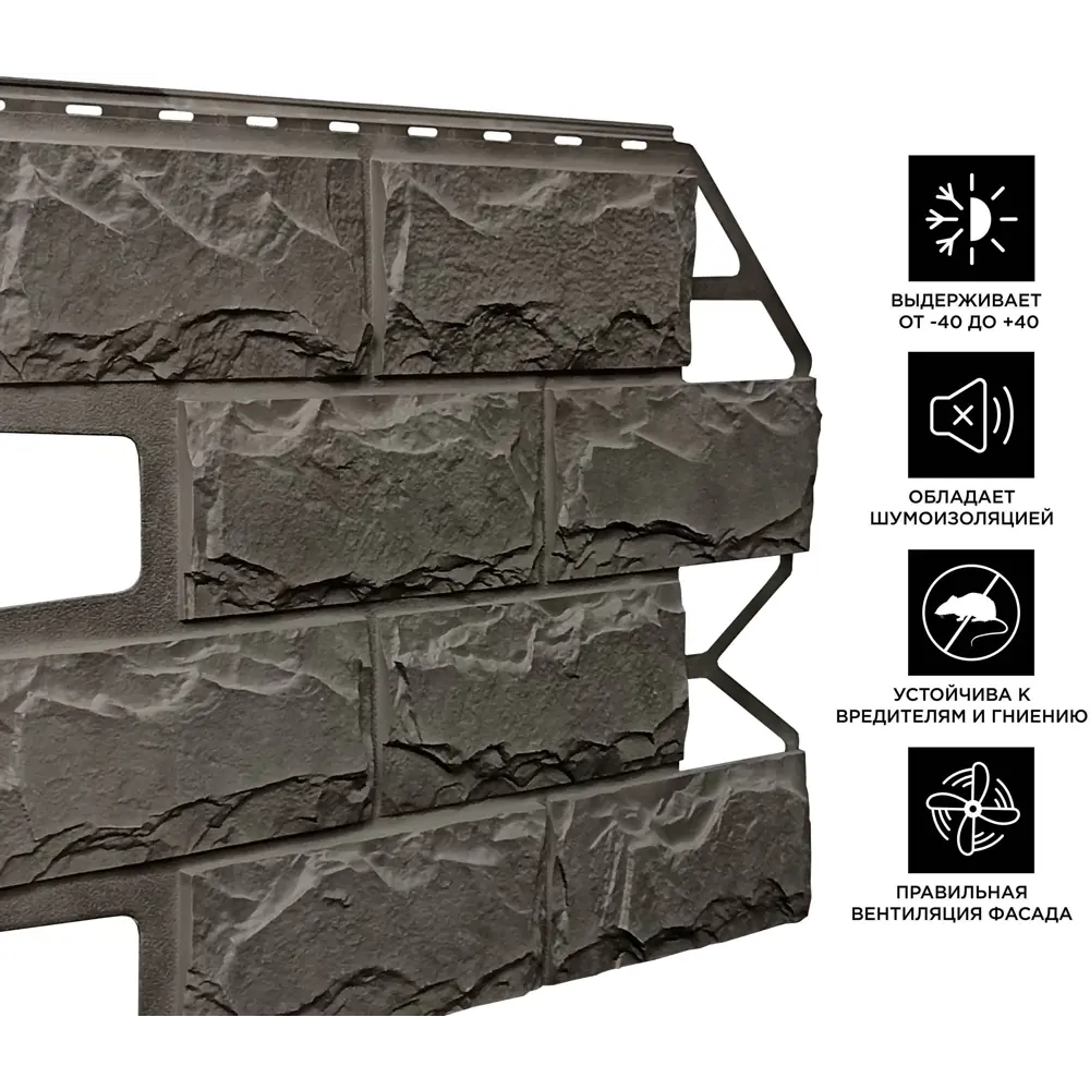 Панель фасадная полипропилен 595x795 мм цвет темно-серый FINEBER Нет STLM-2171034 - Вид №3