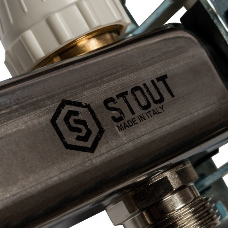 Распределительный коллектор из нерж. стали STOUT в сборе 3/4" х 1/4" х 6 выходов без расходомеров SMS0912000006 - Вид №1