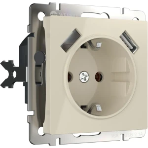 Розетка USB двойная встраиваемая Werkel с заземлением со шторками цвет слоновая кость