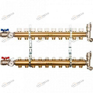 Распределительный коллектор из латуни STOUT 1" х 3/4" х 10 выходов без расходомеров SMB0468000010