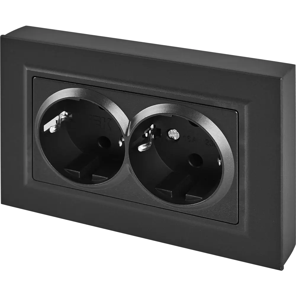 IEK Brite — двойная розетка черная встраиваемая с заземлением 87761573 STLM-1118220 - Вид №1