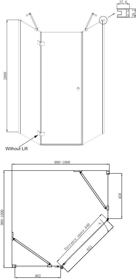 Душевое ограждение Ambassador Diamond 12011112L (1000x1000x2000), 1 место - Вид №9