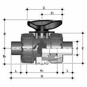 SANIT 021305024090 2-ходовой шаровой кран d20-63, VKR DualBlock®, ПП, сварка сокет сварки, FPM