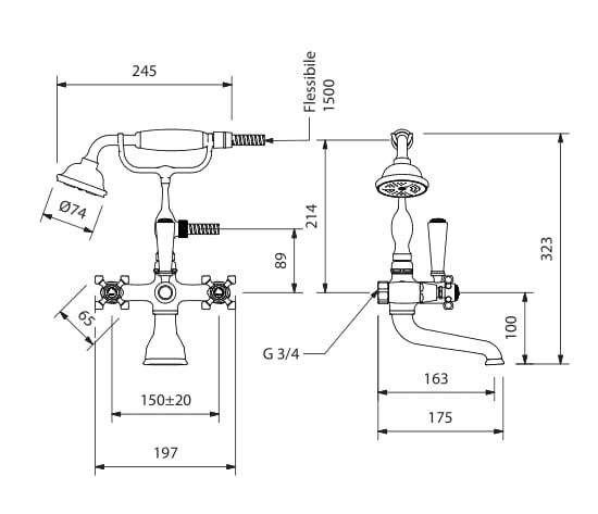 Смеситель для ванны с 2 отверстиями с ручным душем Park Avenue Hopkins ARCH-00123948 - Вид №2