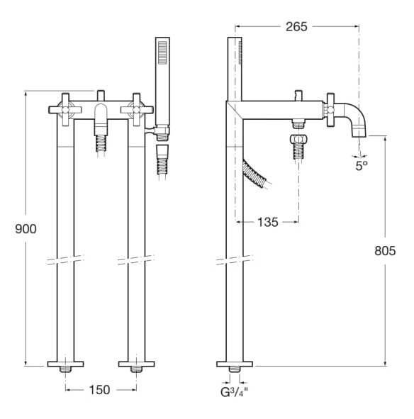 Смеситель для ванны из хромированной латуни с ручным душем Roca лофт ARCH-00117916 - Вид №2