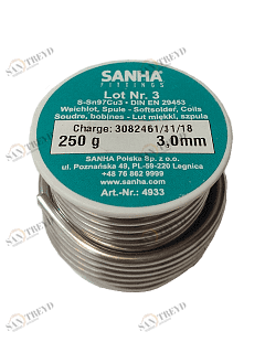 Припой мягкий S-Sn97Cu3 катушка 2,0 мм SANHA 250 г 849332