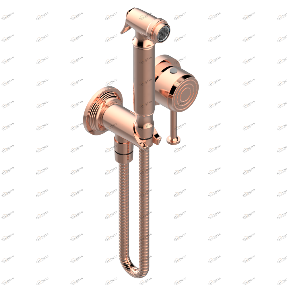 U9A-5840/MBG Комплект для душа, включающий смеситель, армированный шланг 1 м 25 см, ручной душ с курковым распылителем, выход из стены и предохранительный запорный клапан Thg-paris West Coast с металлическими ручками-крестиками Розовое золото U9A 5840/MBG CAT.F