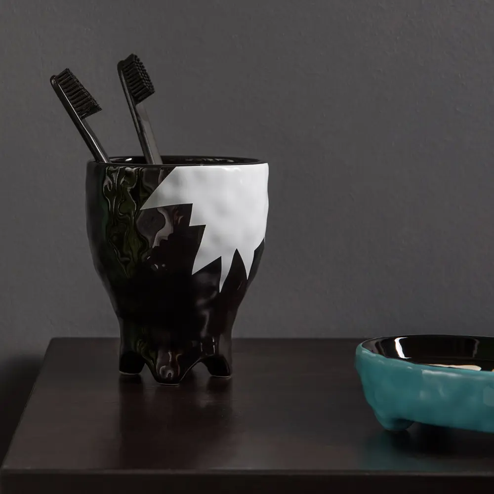 Стакан для зубных щёток Irony цвет чёрный MOROSHKA STLM-2180391 - Вид №1