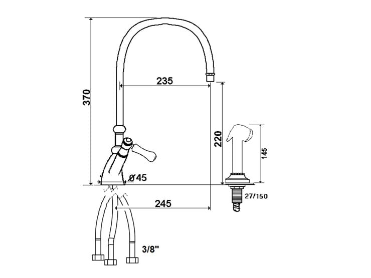 Смеситель для кухни с 2 отверстиями на столешнице со съемным ручным душем rvb 1935 WOOD ARCH-00079034 - Вид №2