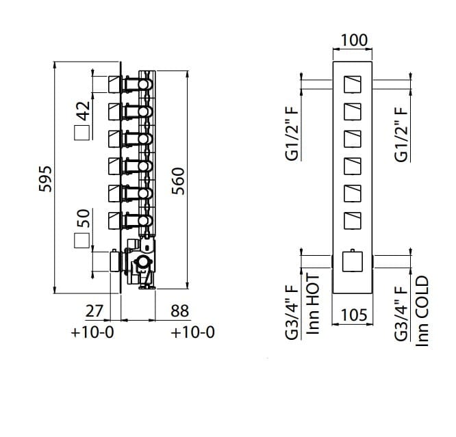 Встраиваемый термостатический смеситель для душа с пластиной CARIMALI D-SIDE ARCH-00081613 - Вид №3