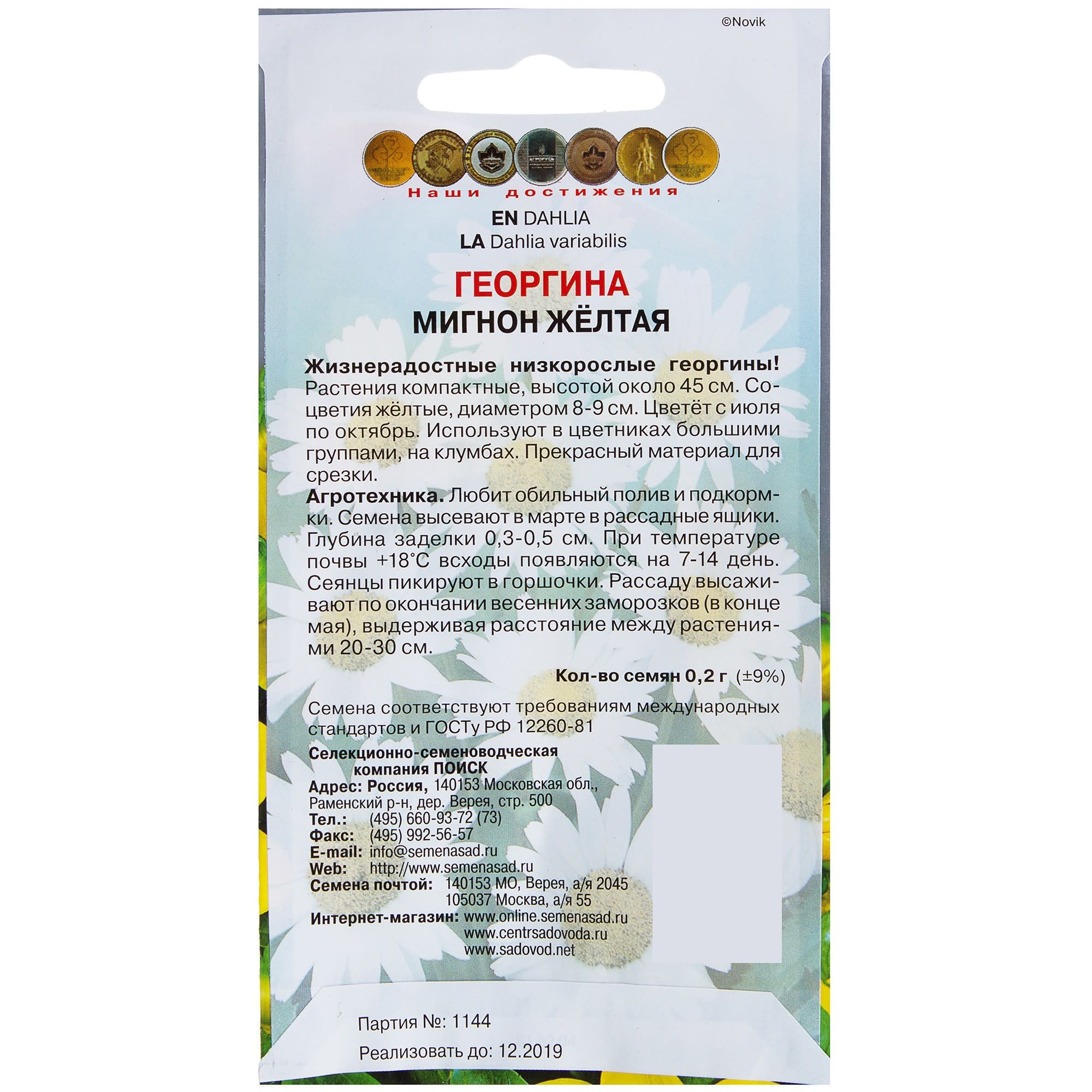 17229602 Георгина «Мигнон» цвет жёлтый Santreyd  - Вид №1