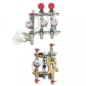 VT.NM.VPR.06.MB.0 Квартирная станция для систем отопления и водоснабжения вертиального размещения с рециркуляцией ГВС и перепускным клапаном Valtec 1,5/0,6 м куб./ч, M-BUS