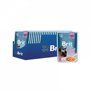 ПР0047472*24 Корм для кошек Premium Cat Gravy для стерилизованных Кусочки из филе лосося в соусе пауч 85г (упаковка - 24 шт) Brit