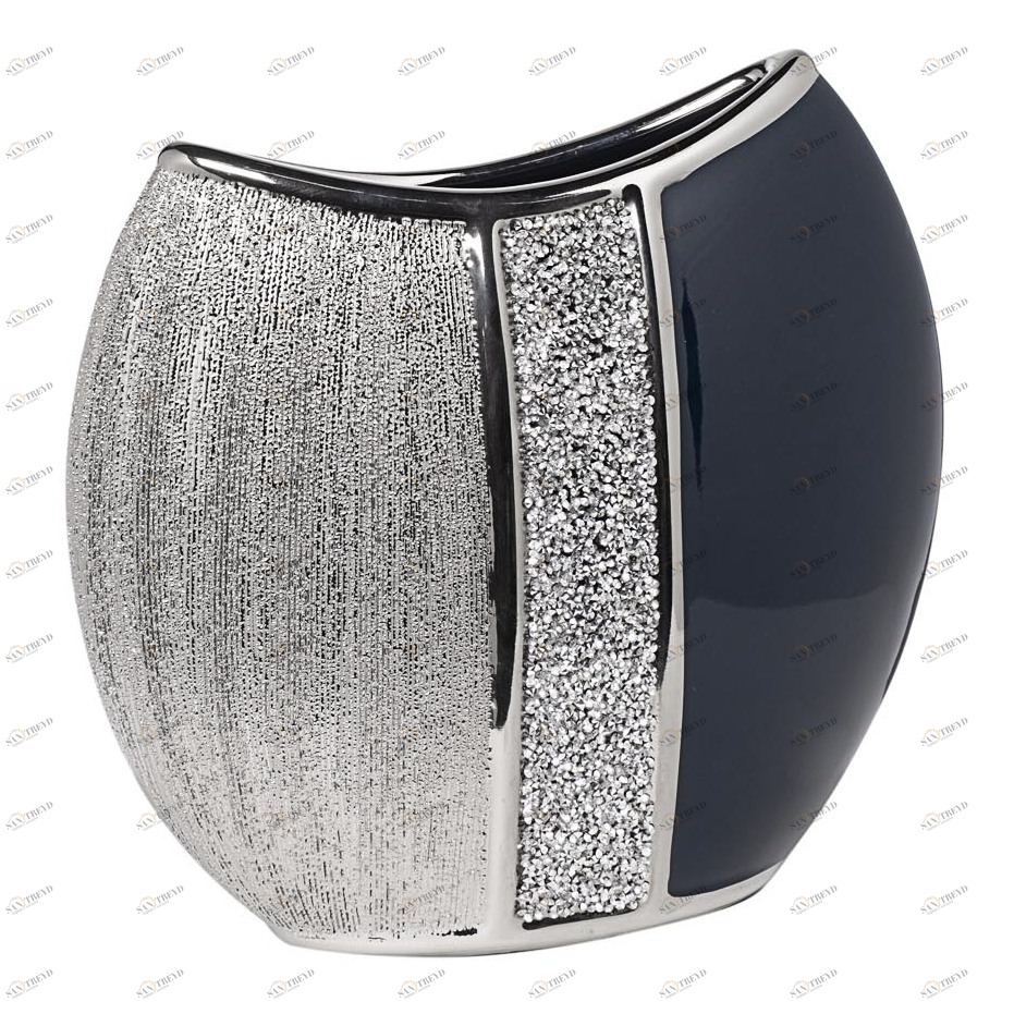 Ваза керамическая синяя с серебром 26,5 см GARDA DECOR - 00-3886414 Серебро;синий 