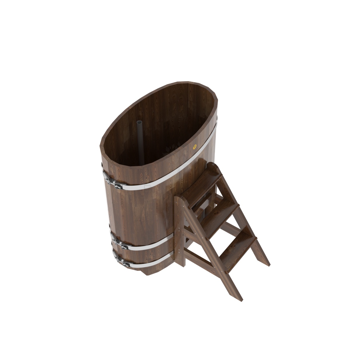 1490 Купель овальная из сращенных ламелей лиственницы 0,59х1,06х1,2 морёная Alyarus  - Вид №1