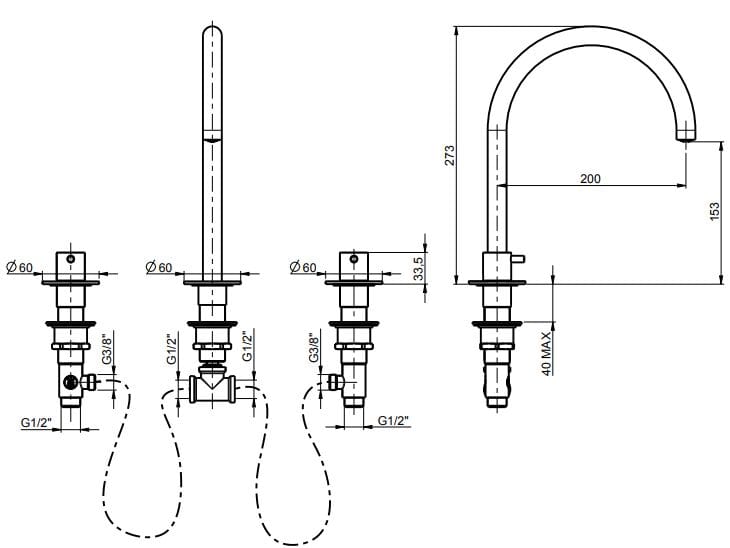 Смеситель для раковины с раздельными розетками Rubinetterie Frattini Pepe XL ARCH-00059281 - Вид №12