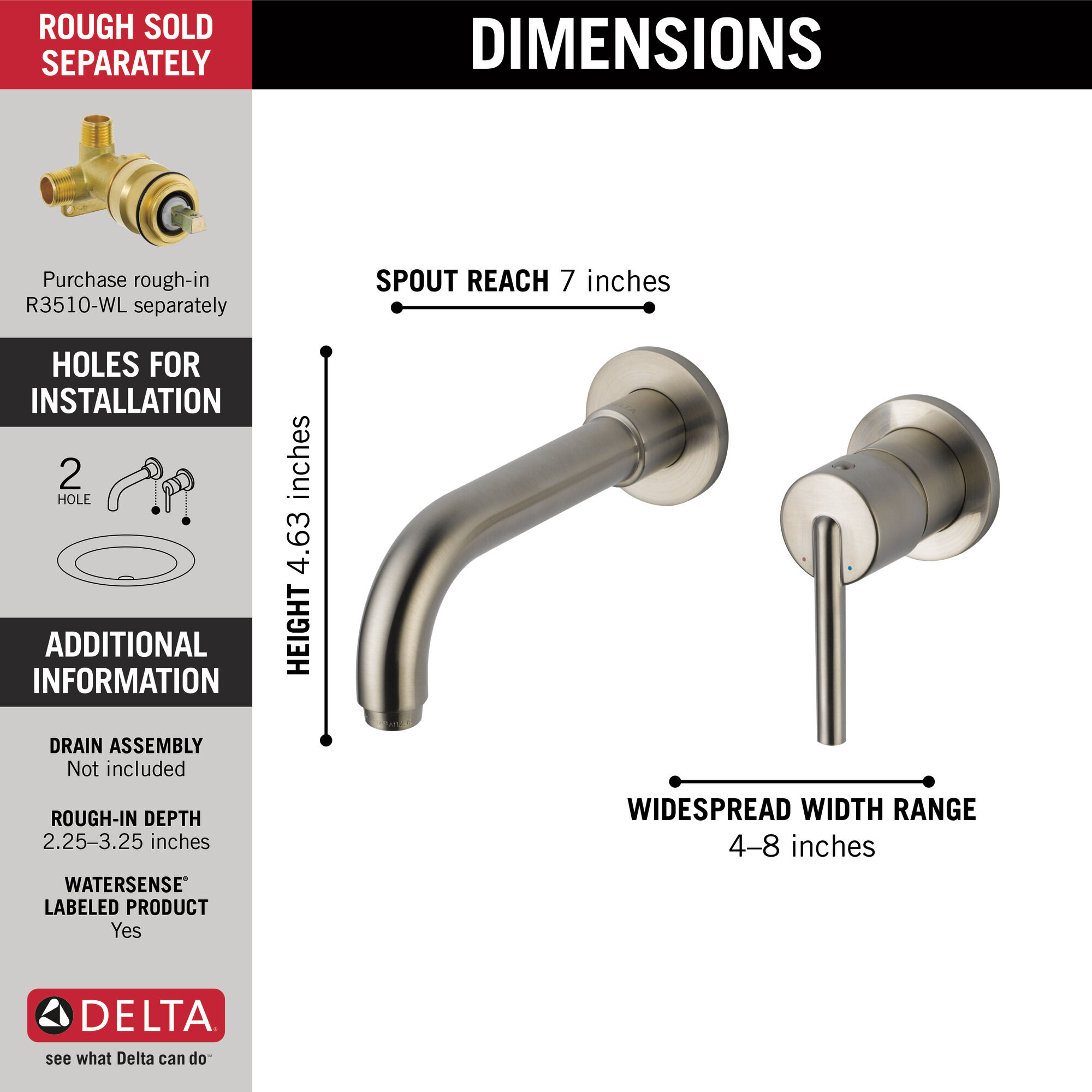 T3559LF-SSWL Накладка для смесителя для ванной комнаты с одной ручкой на стене Delta Faucet Trinsic Нержавеющая сталь  - Вид №1