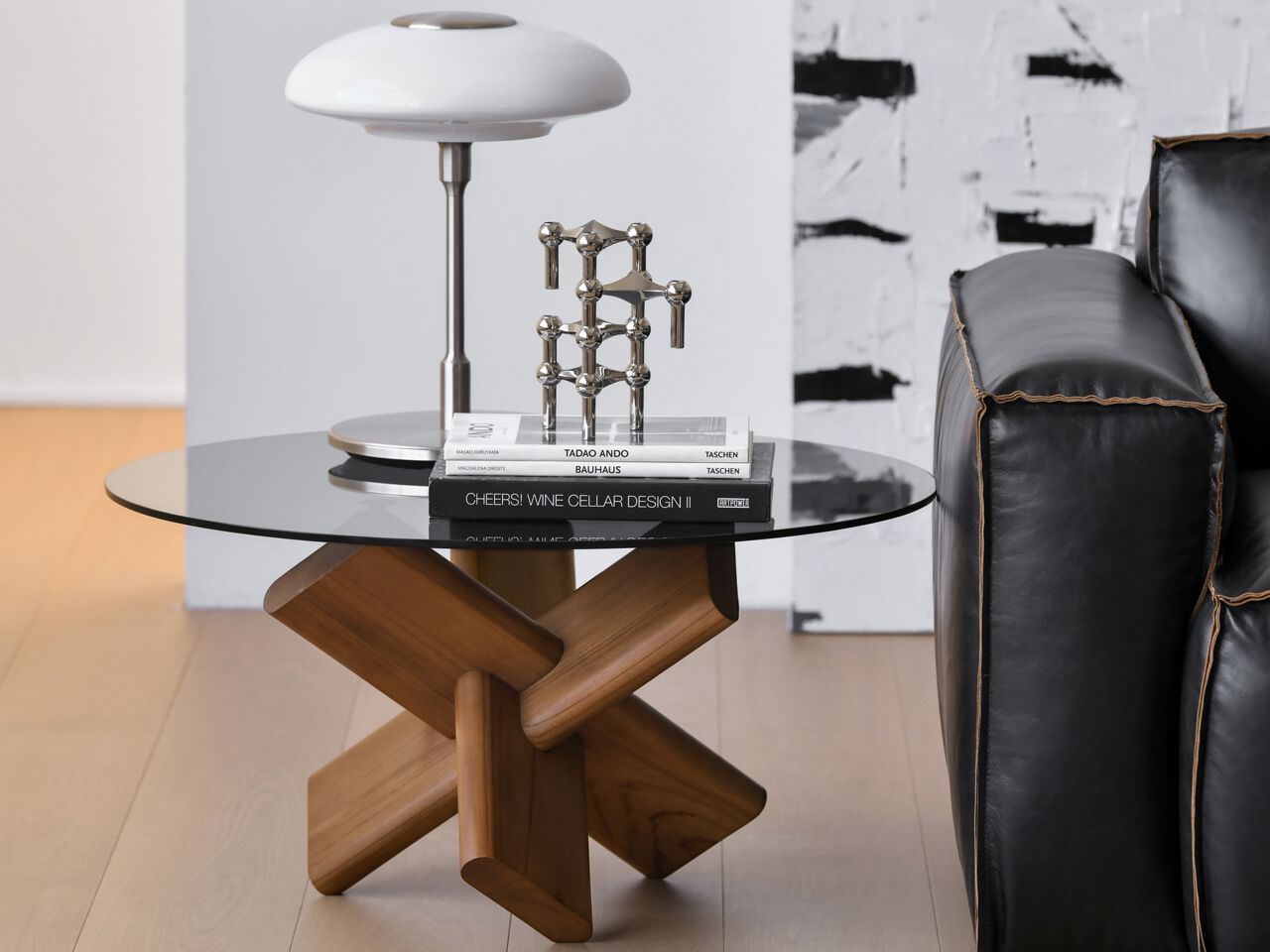 Круглый журнальный столик из массива дерева и стекла Air Division ARCH-00143493 - Вид №3