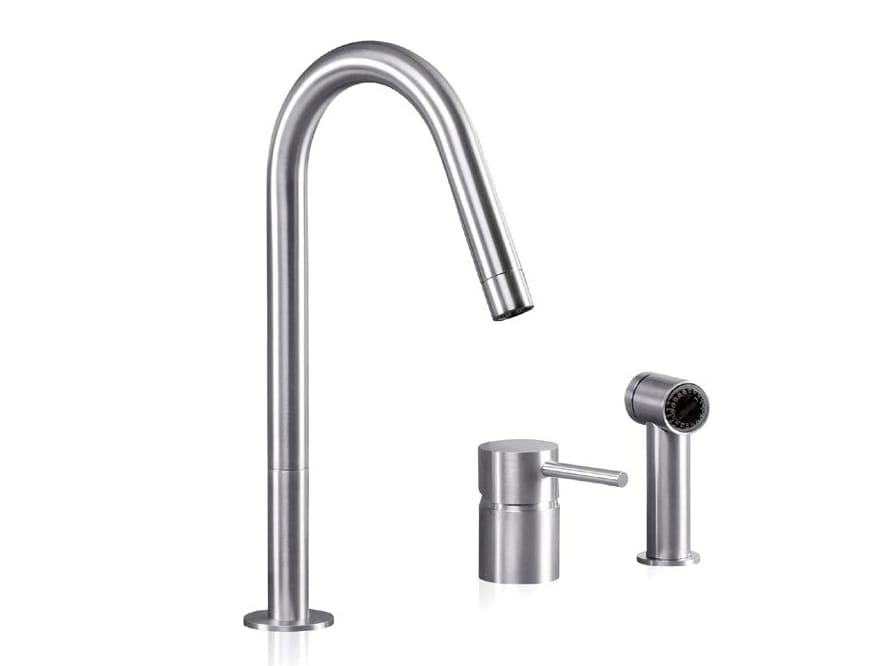 Смеситель для кухни с 2 отверстиями из нержавеющей стали со съемным ручным душем MGS F2 ARCH-00003176