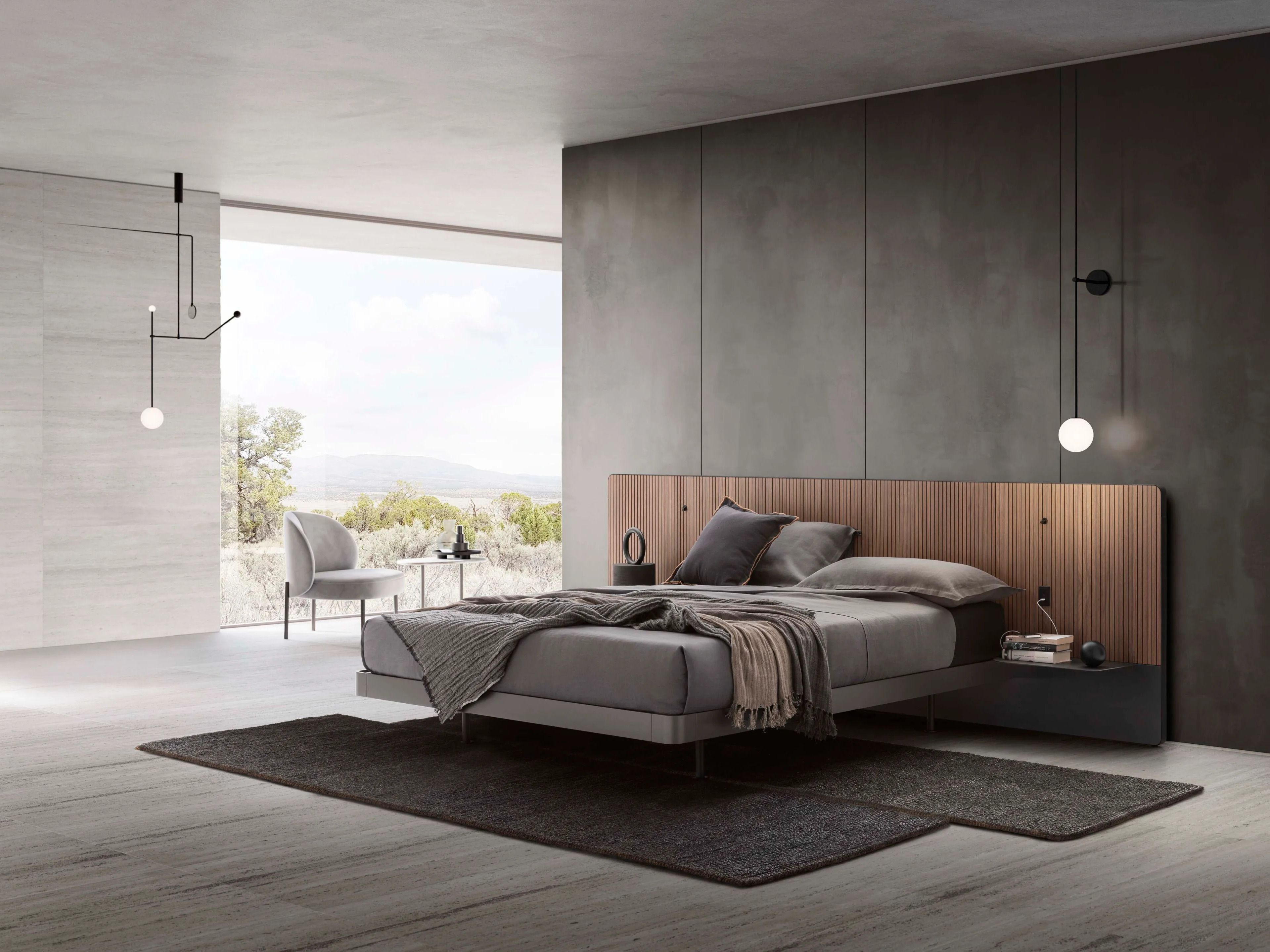 Деревянная двуспальная кровать со встроенными тумбочками Alf DaFrè RIGHETTO ARCH-00019859 - Вид №3