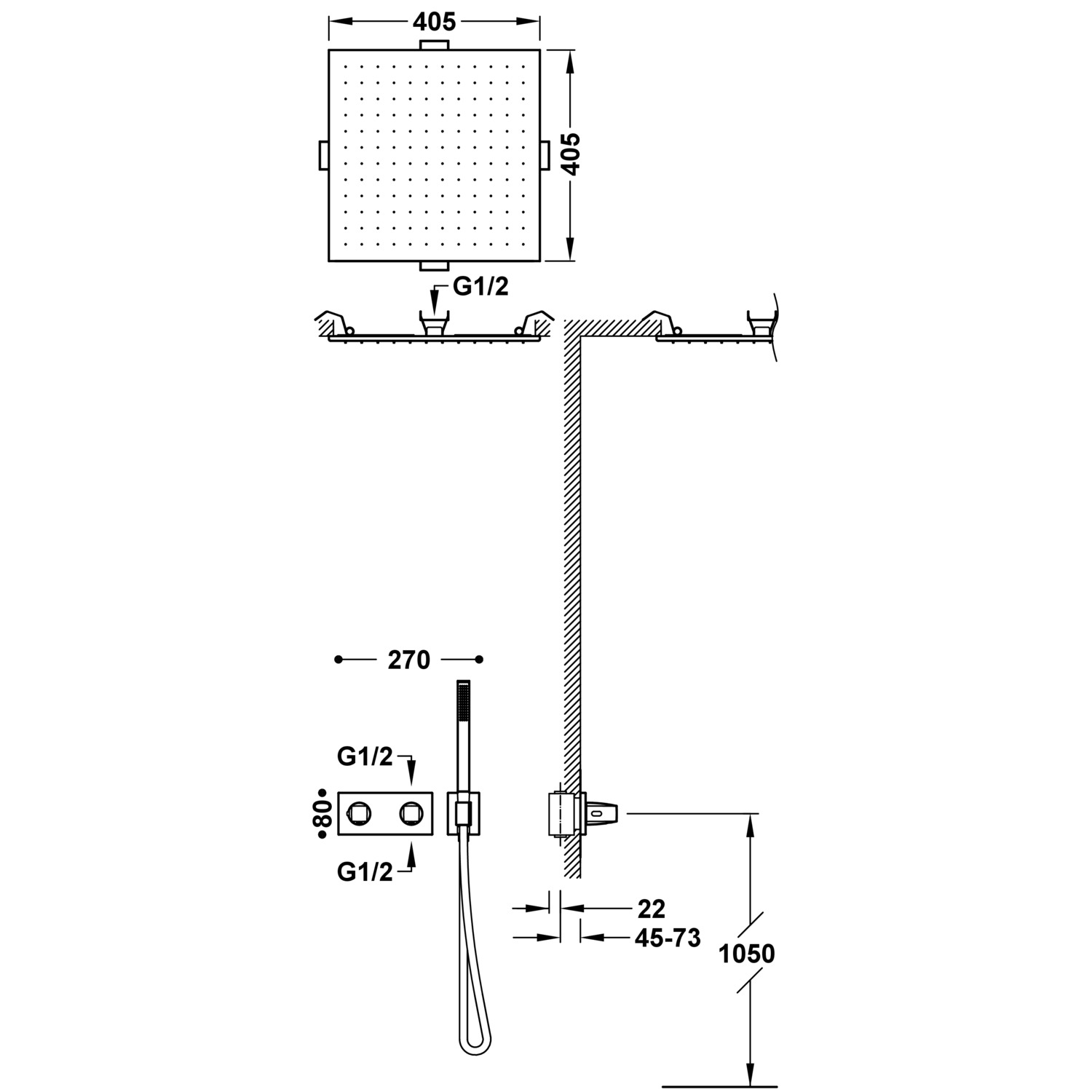B-SYSTEM 2-ходовой встраиваемый термостатический смеситель для душа B-system-30725206 TRES Thermostatic - Вид №1