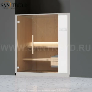 Effegibi ONE S LO50020009 Сауна. Установка: в нишу. Правая дверь. Мощность: 6 кВт макс. Размеры: длина 214 см, ширина 171 см. Отделка: канадский хемлок, матовый лакированный серый аллюминий и бежевый ламинат из керамогранита.