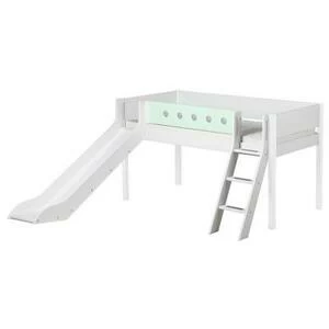Кровать Flexa White с горкой и наклонной лестницей, 200 см, белая с мятным