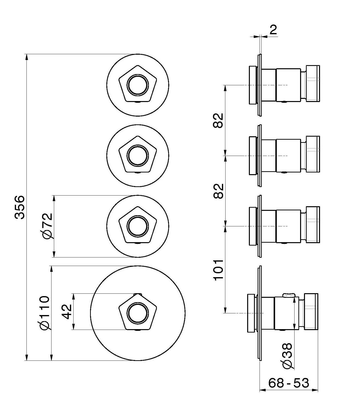 Термостатический смеситель для душа с 4 отверстиями Newform многофункциональные термостаты 3 выхода ARCH-00094335 - Вид №2