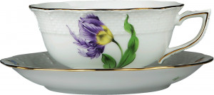 1051713 Herend Чашка чайная с блюдцем 250мл "Китти" (фиолетовая) Фарфор